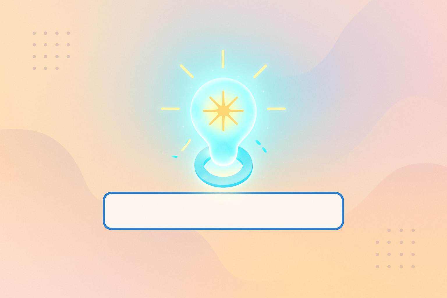 A glowing blue light bulb with yellow rays appears above a blank rectangular text box on a pastel-colored background, featuring subtle abstract shapes and dotted patterns—perfect for an indie web or webring-themed design.